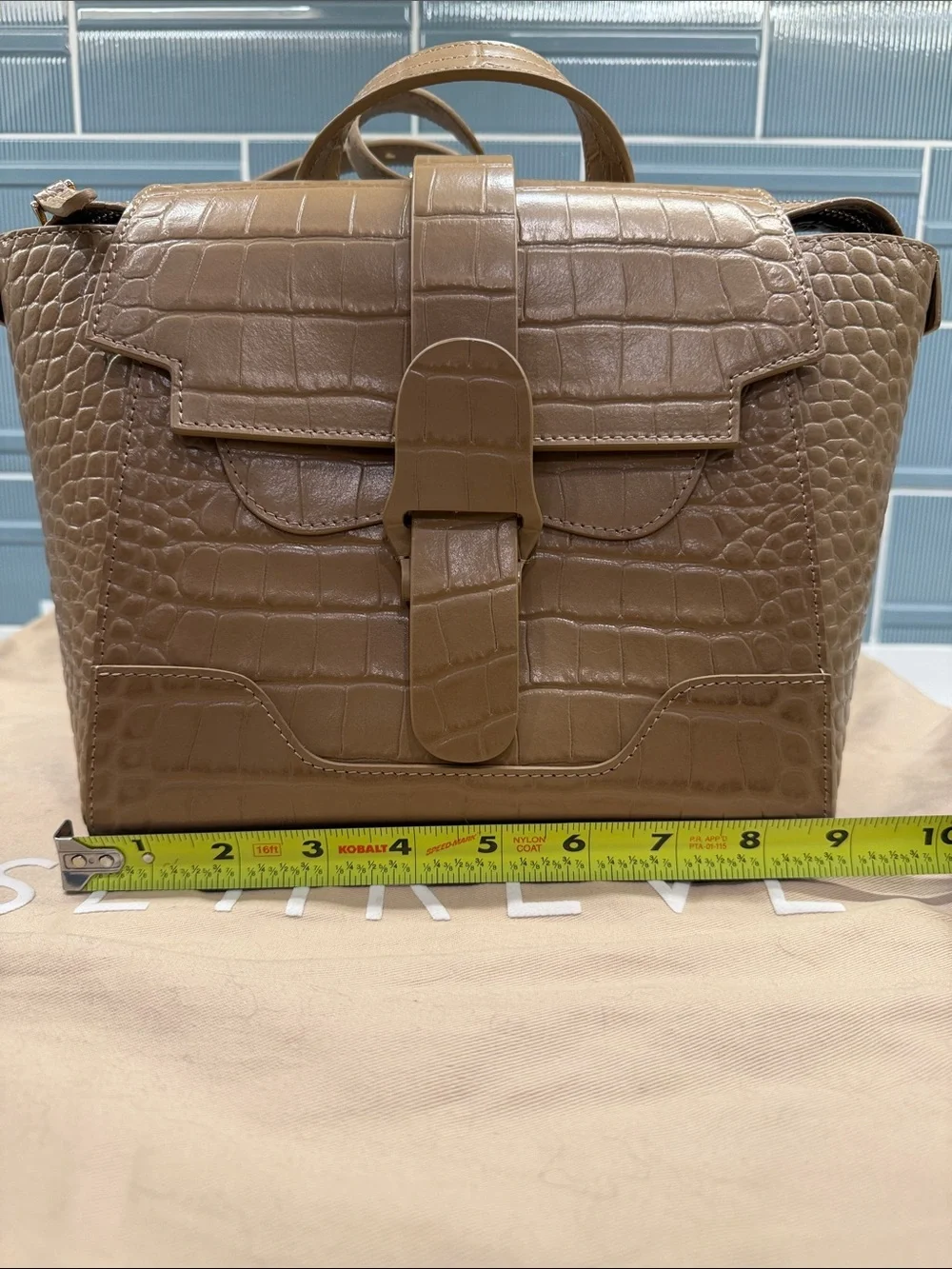 Senreve Croc-Embossed Leather Satchel in Tan